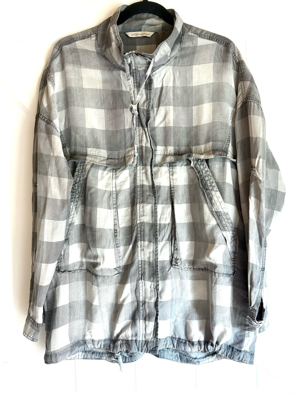 Soft Surroundings Gray Buffalo Plaid Lyocell Utility Jacket Large